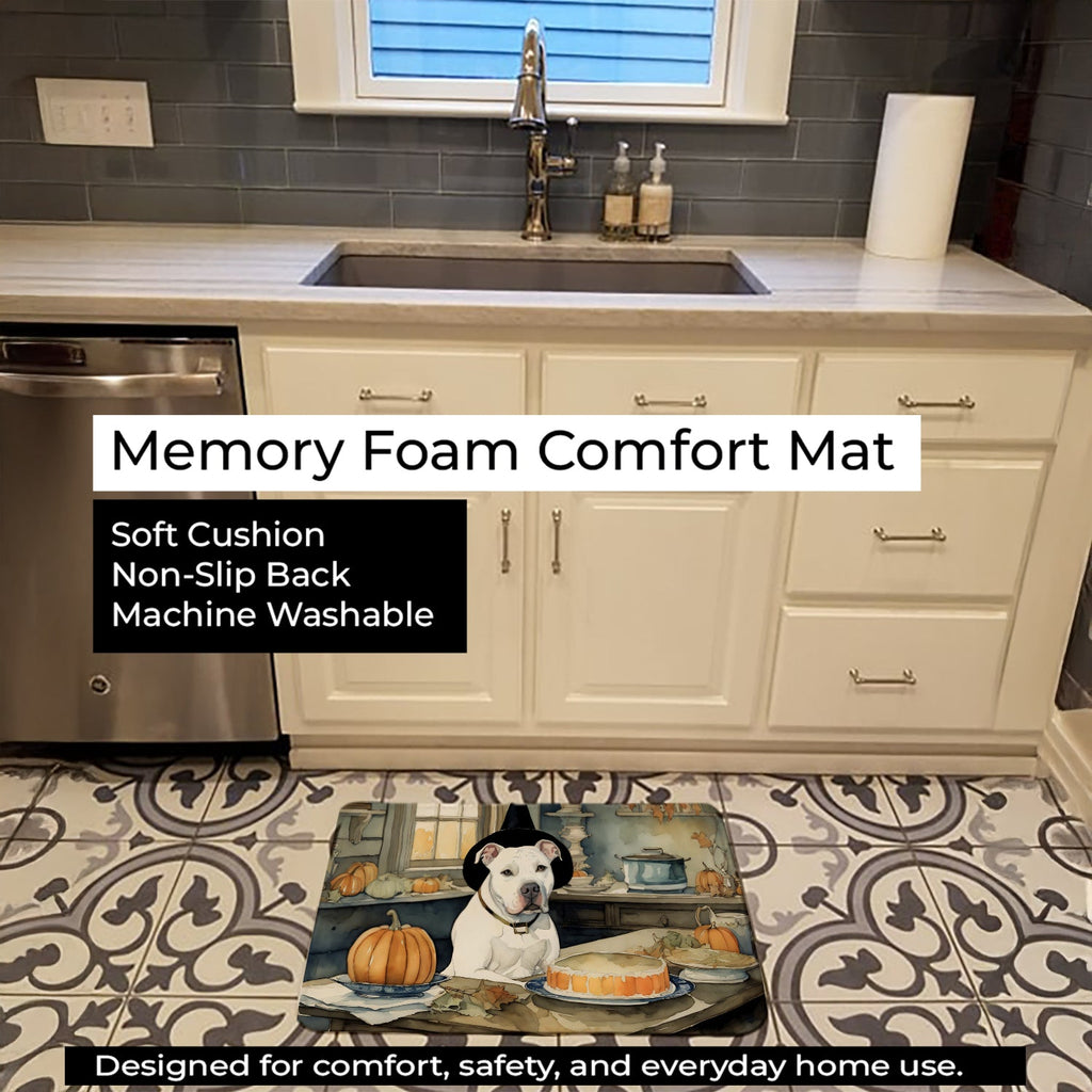 Pit Bull Terrier Fall Kitchen Pumpkins Memory Foam Kitchen Mat Machine Washable Anti-Fatigue Cushion Comfort Bath or Kitchen Rug
