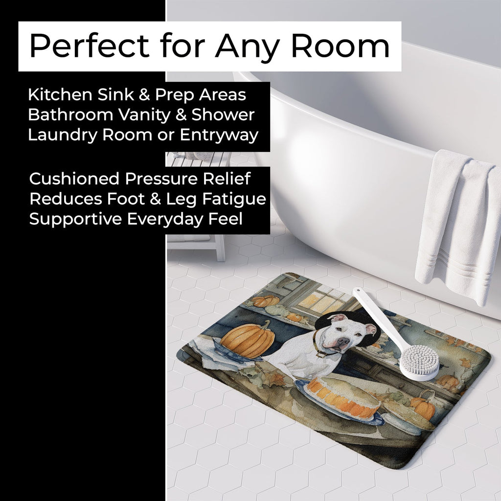 Pit Bull Terrier Fall Kitchen Pumpkins Memory Foam Kitchen Mat Machine Washable Anti-Fatigue Cushion Comfort Bath or Kitchen Rug