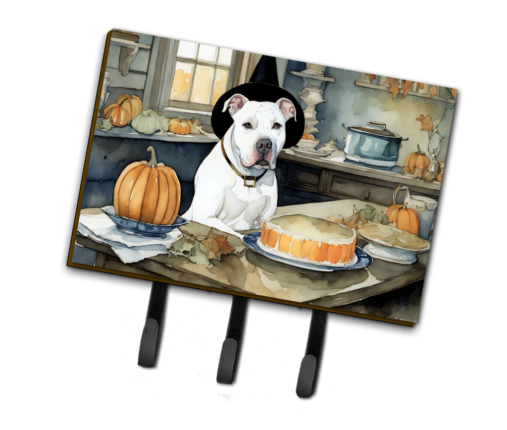 Pit Bull Terrier Fall Kitchen Pumpkins Leash or Key Holder Wall Hooks, Coat Rack Wall Mount, for Hanging Keys, Towels, Aprons, Leashes