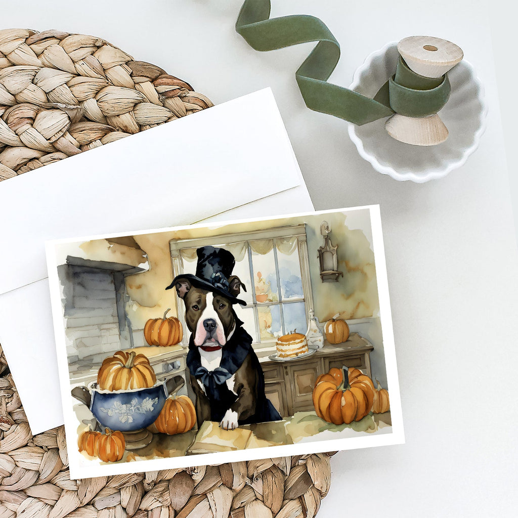 Pit Bull Terrier Fall Kitchen Pumpkins Greeting Cards Pack of 8 Blank Cards with Envelopes Whimsical A7 Size 5x7
