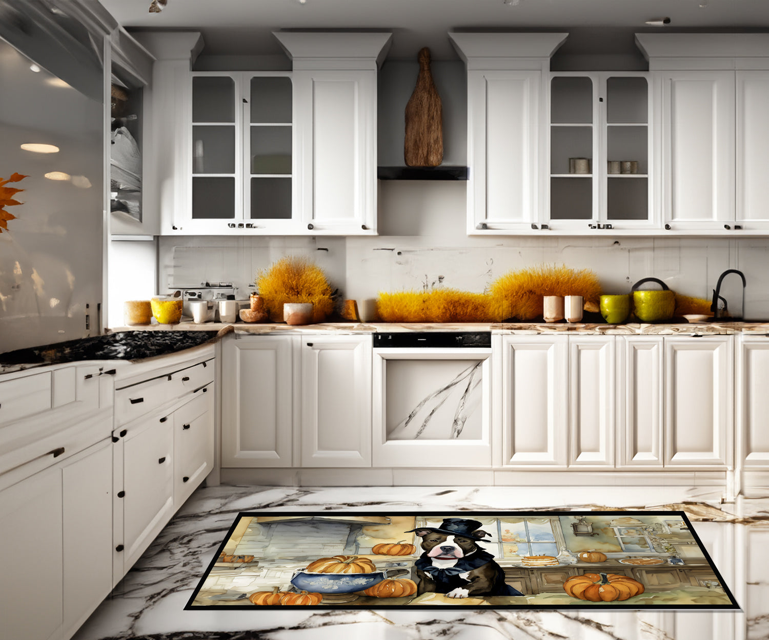 Pit Bull Terrier Fall Kitchen Pumpkins Runner Mat 28x58 Front Door Mat Indoor Outdoor Rugs for Entryway Hallway Foyer Non Slip Washable Wide Doormat