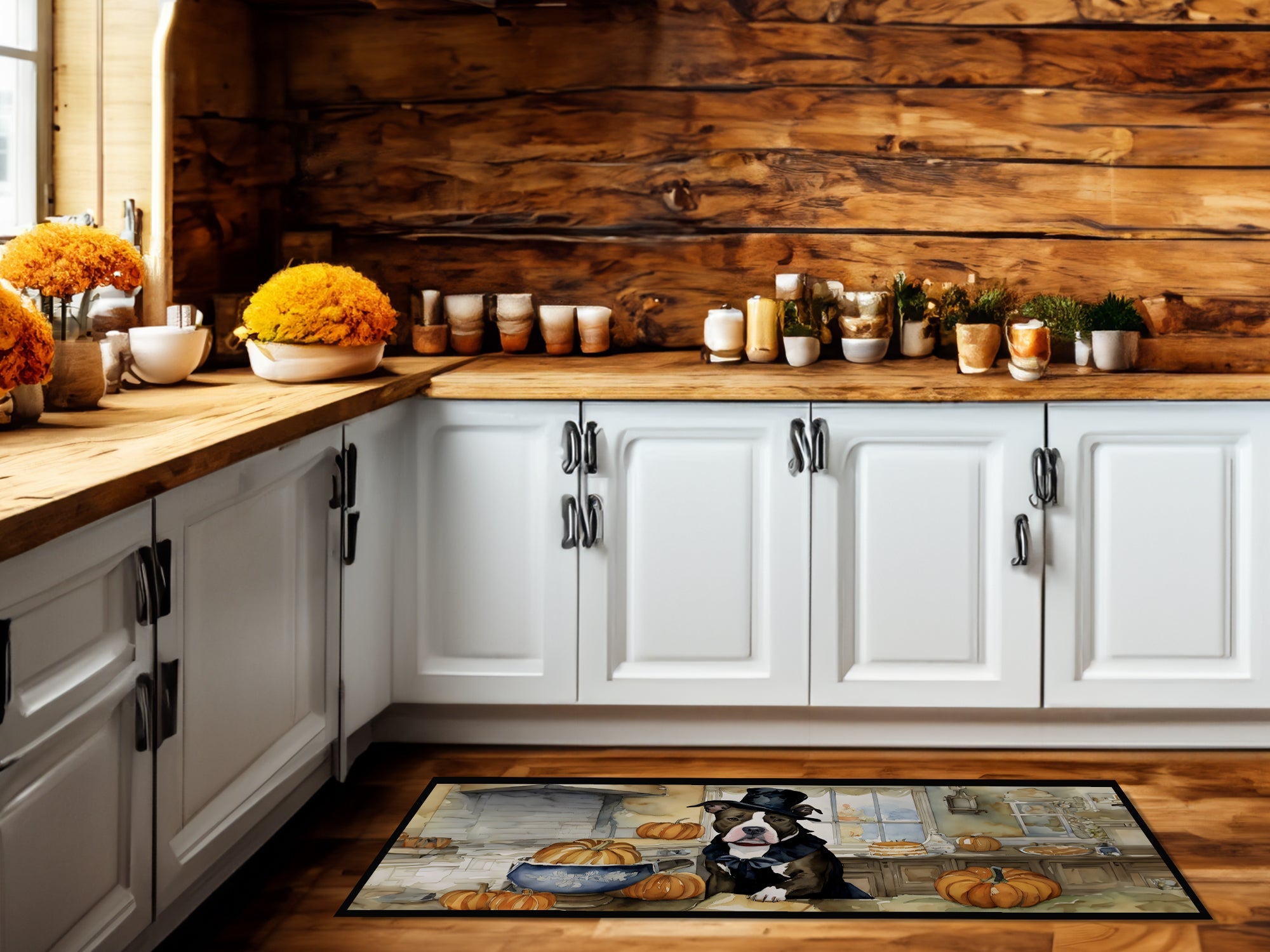 Pit Bull Terrier Fall Kitchen Pumpkins Runner Mat 28x58 Front Door Mat Indoor Outdoor Rugs for Entryway Hallway Foyer Non Slip Washable Wide Doormat