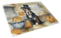 Pit Bull Terrier Fall Kitchen Pumpkins Cutting Board Tempered Glass Kitchen Cutting Surface, Heat Resistant Chopping, Non-Slip Feet, Food Prep & Serving