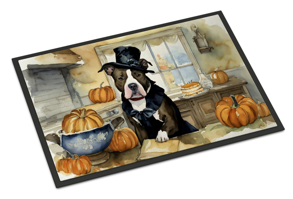 Pit Bull Terrier Fall Kitchen Pumpkins Doormat Indoor Outdoor 18H X 27W Front Door Mat Rugs for Entryway, Non Slip Washable