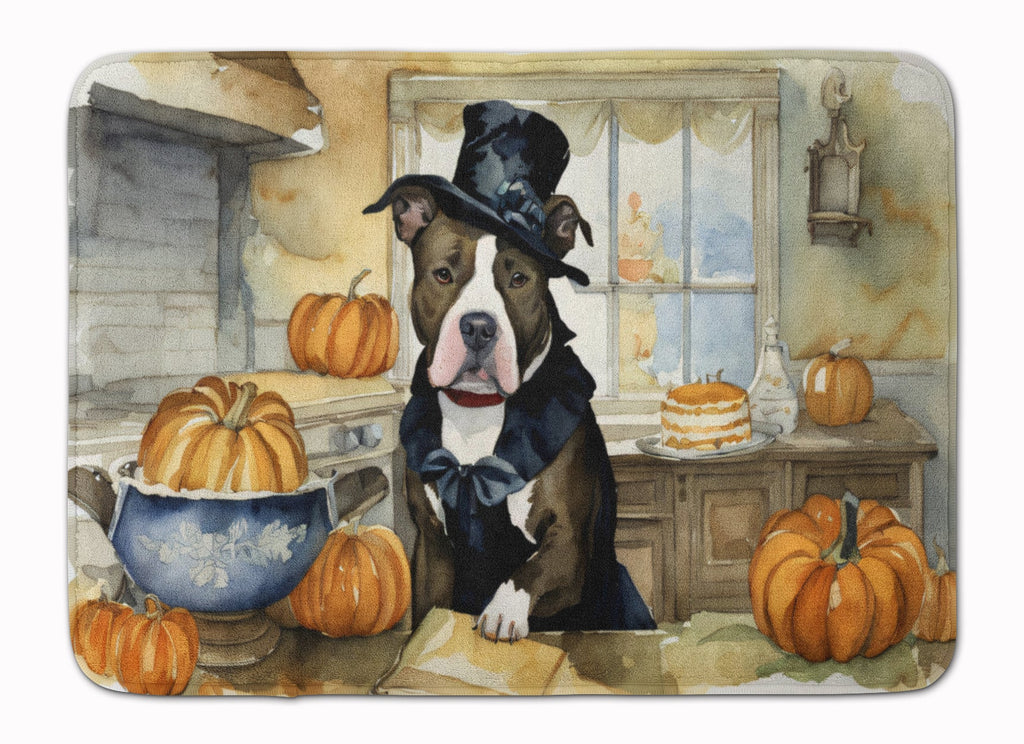 Pit Bull Terrier Fall Kitchen Pumpkins Memory Foam Kitchen Mat Machine Washable Anti-Fatigue Cushion Comfort Bath or Kitchen Rug