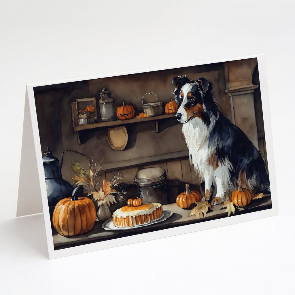 Australian Shepherd Fall Kitchen Pumpkins Greeting Cards Pack of 8 Blank Cards with Envelopes Whimsical A7 Size 5x7