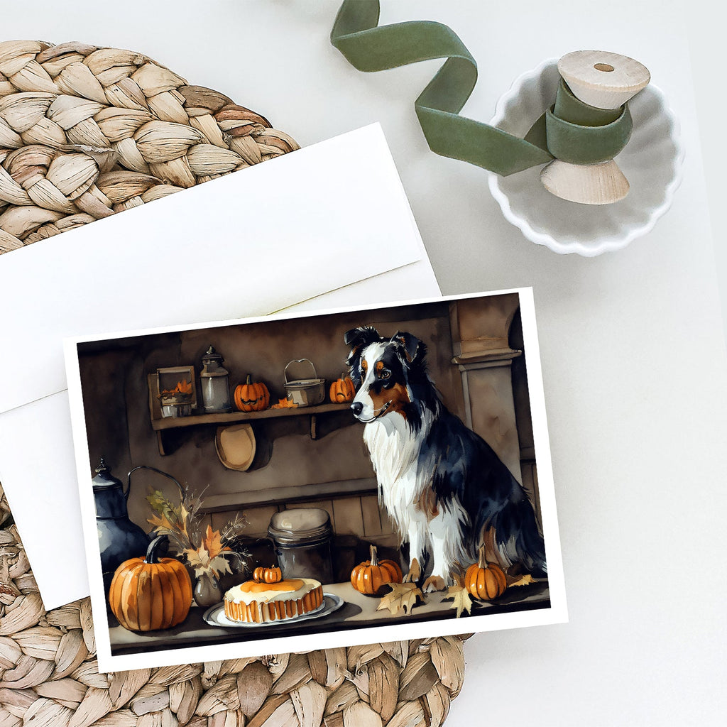 Australian Shepherd Fall Kitchen Pumpkins Greeting Cards Pack of 8 Blank Cards with Envelopes Whimsical A7 Size 5x7