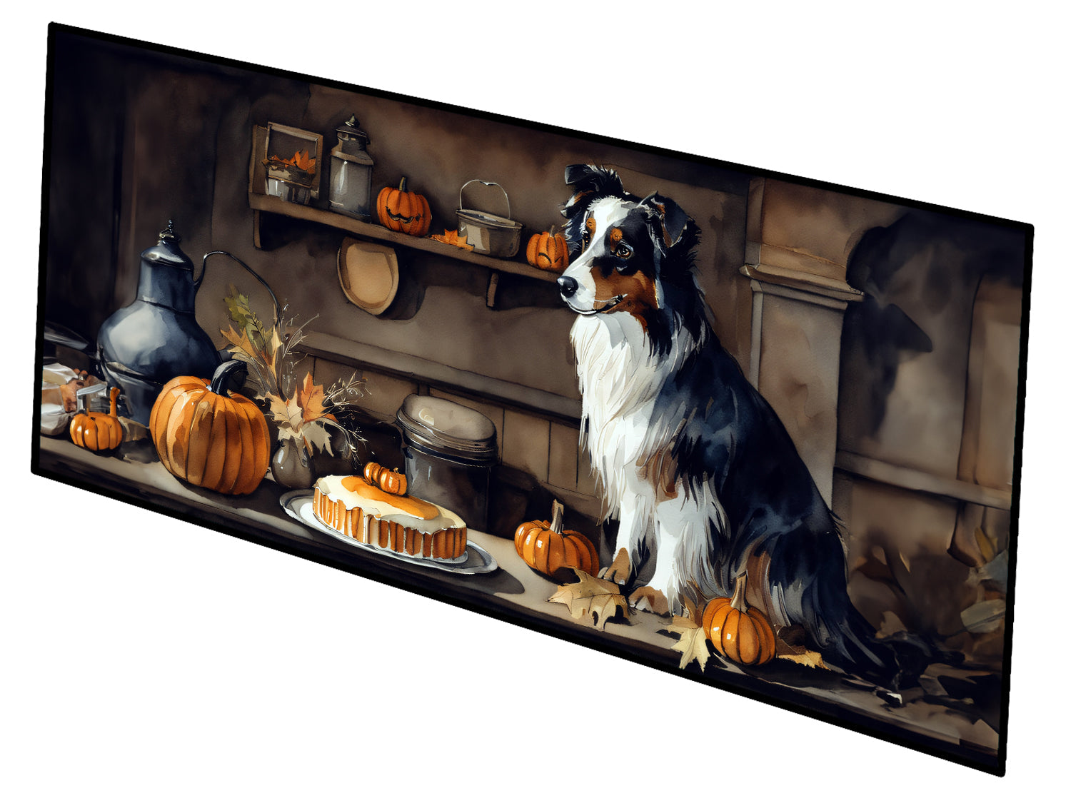Australian Shepherd Fall Kitchen Pumpkins Runner Mat 28x58 Front Door Mat Indoor Outdoor Rugs for Entryway Hallway Foyer Non Slip Washable Wide Doormat