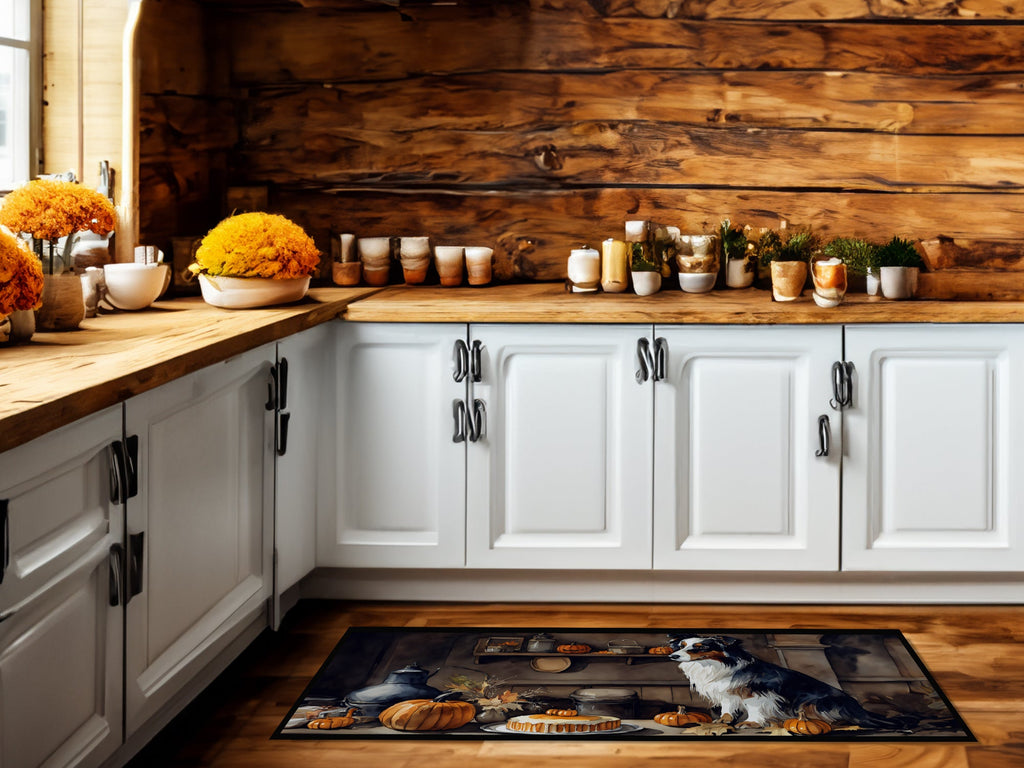 Australian Shepherd Fall Kitchen Pumpkins Runner Mat 28x58 Front Door Mat Indoor Outdoor Rugs for Entryway Hallway Foyer Non Slip Washable Wide Doormat