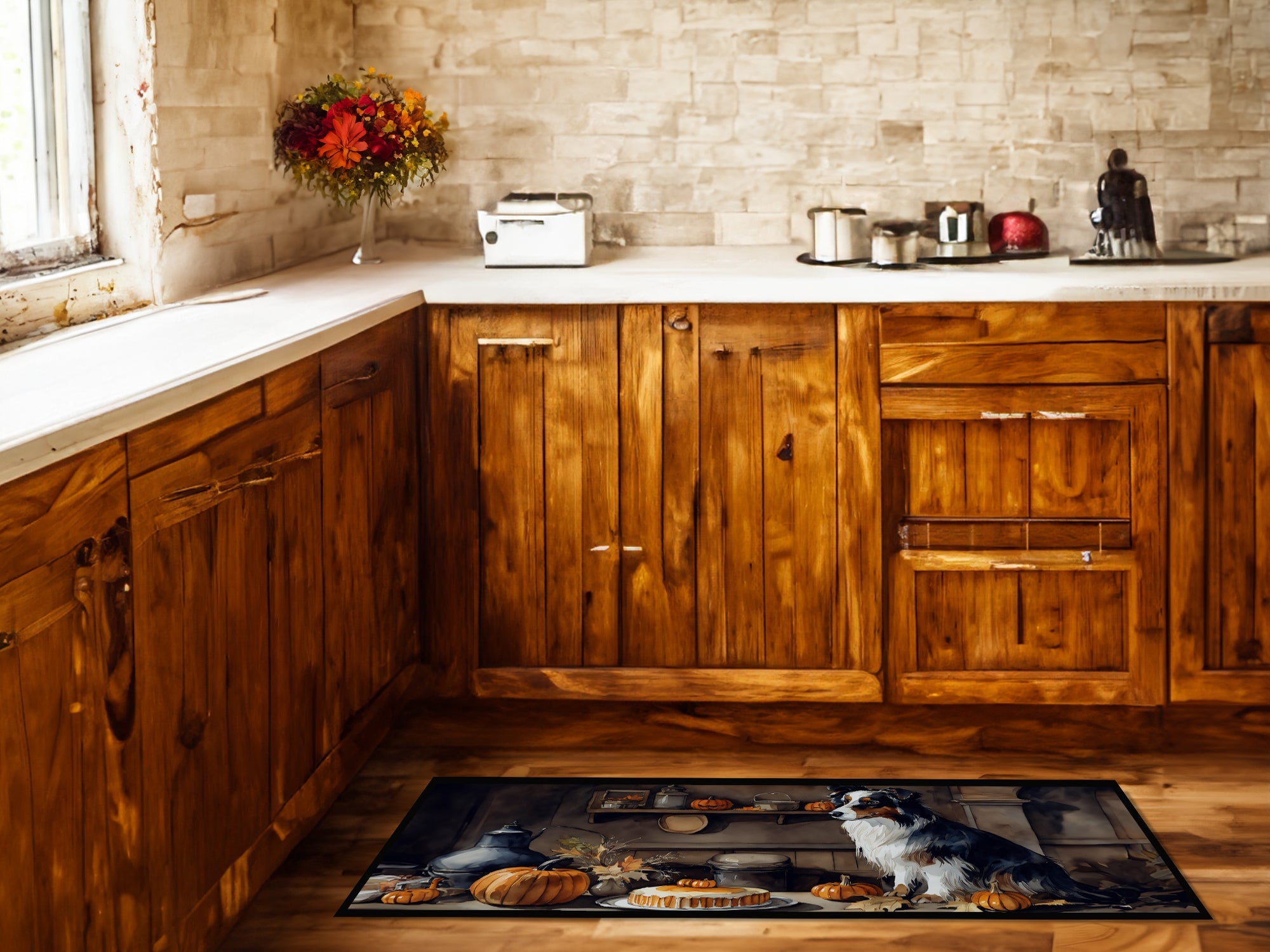 Australian Shepherd Fall Kitchen Pumpkins Runner Mat 28x58 Front Door Mat Indoor Outdoor Rugs for Entryway Hallway Foyer Non Slip Washable Wide Doormat