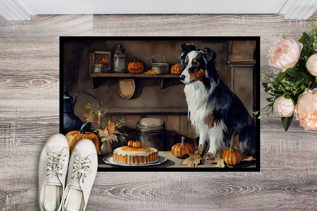 Australian Shepherd Fall Kitchen Pumpkins Doormat Indoor Outdoor 18H X 27W Front Door Mat Rugs for Entryway, Non Slip Washable