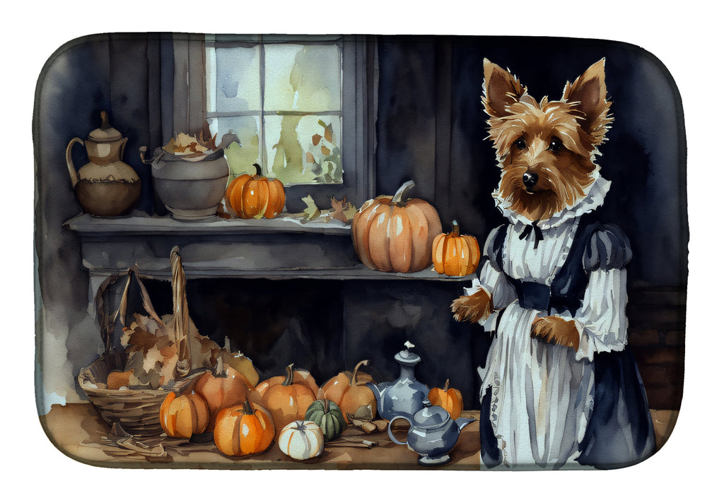 Australian Terrier Fall Kitchen Pumpkins Dish Drying Mat Absorbent Dish Drying Mat Pad for Kitchen Counter Dish Drainer Mat for Countertop, 14 x 21", Multicolor
