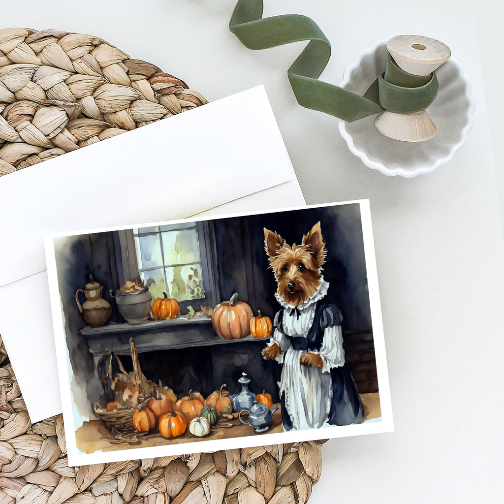 Australian Terrier Fall Kitchen Pumpkins Greeting Cards Pack of 8 Blank Cards with Envelopes Whimsical A7 Size 5x7