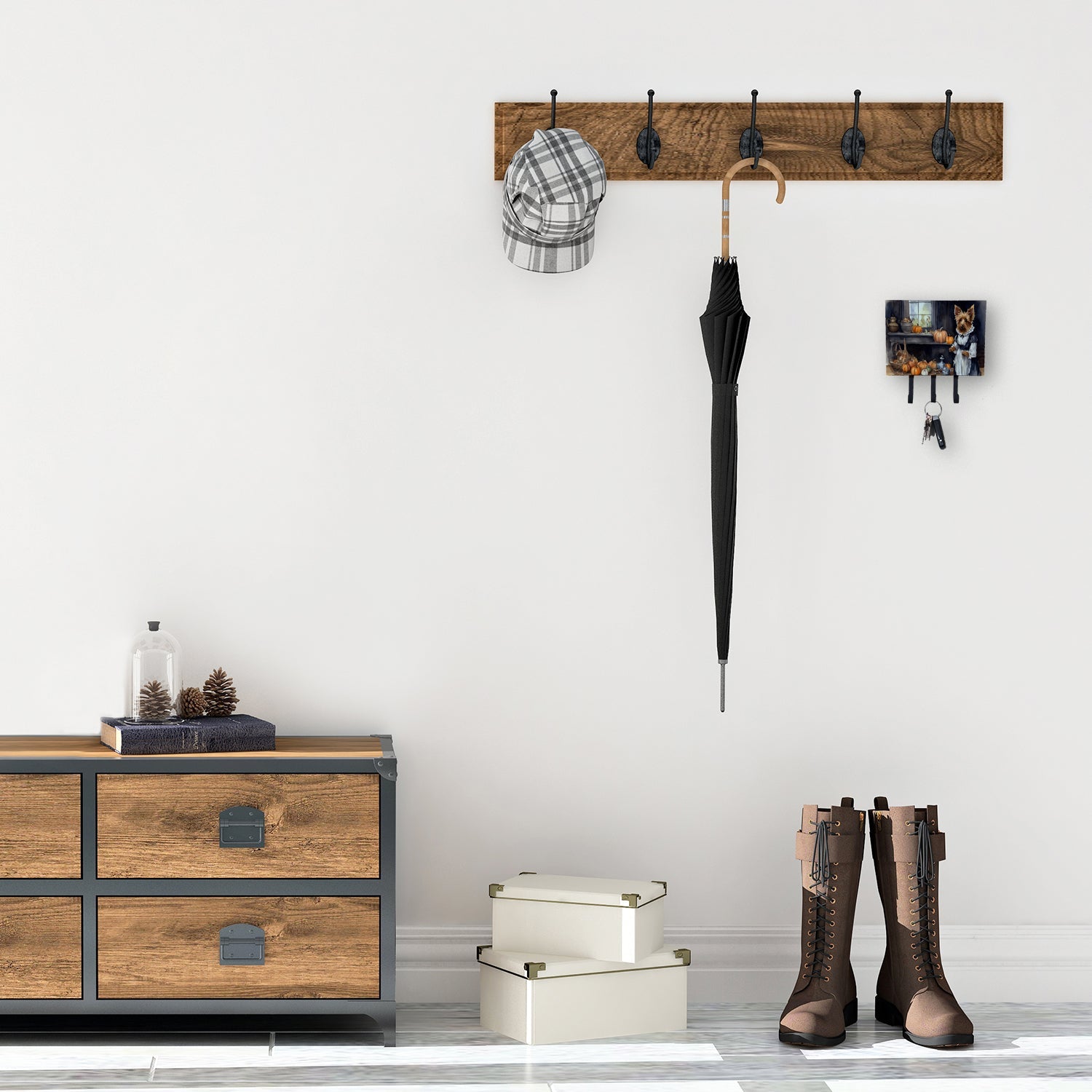 Australian Terrier Fall Kitchen Pumpkins Leash or Key Holder Wall Hooks, Coat Rack Wall Mount, for Hanging Keys, Towels, Aprons, Leashes