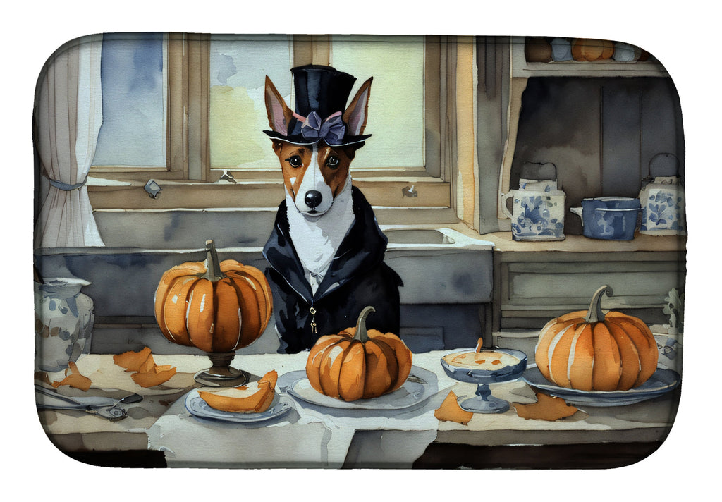 Basenji Fall Kitchen Pumpkins Dish Drying Mat Absorbent Dish Drying Mat Pad for Kitchen Counter Dish Drainer Mat for Countertop, 14 x 21", Multicolor