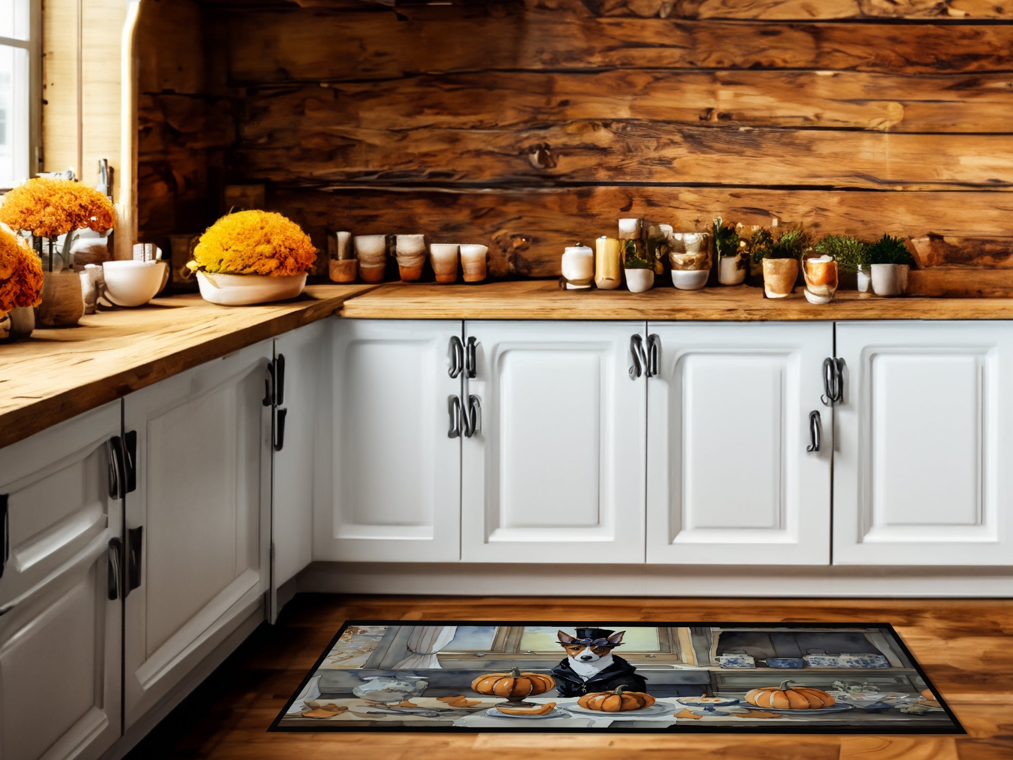 Basenji Fall Kitchen Pumpkins Runner Mat 28x58 Front Door Mat Indoor Outdoor Rugs for Entryway Hallway Foyer Non Slip Washable Wide Doormat