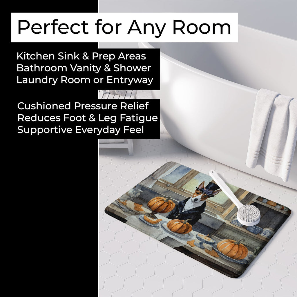 Basenji Fall Kitchen Pumpkins Memory Foam Kitchen Mat Machine Washable Anti-Fatigue Cushion Comfort Bath or Kitchen Rug