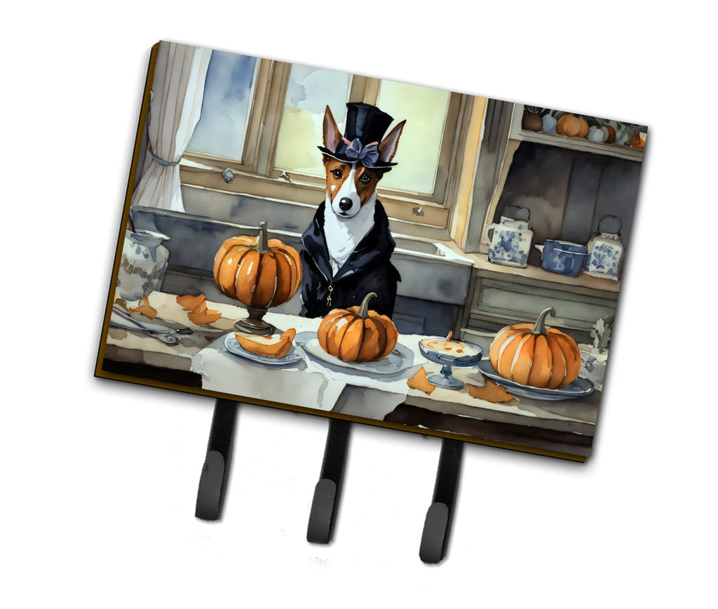 Basenji Fall Kitchen Pumpkins Leash or Key Holder Wall Hooks, Coat Rack Wall Mount, for Hanging Keys, Towels, Aprons, Leashes
