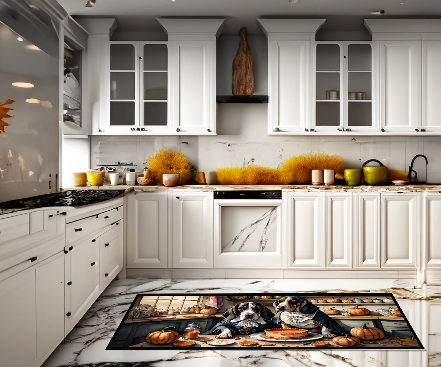 Basset Hound Fall Kitchen Pumpkins Runner Mat 28x58 Front Door Mat Indoor Outdoor Rugs for Entryway Hallway Foyer Non Slip Washable Wide Doormat
