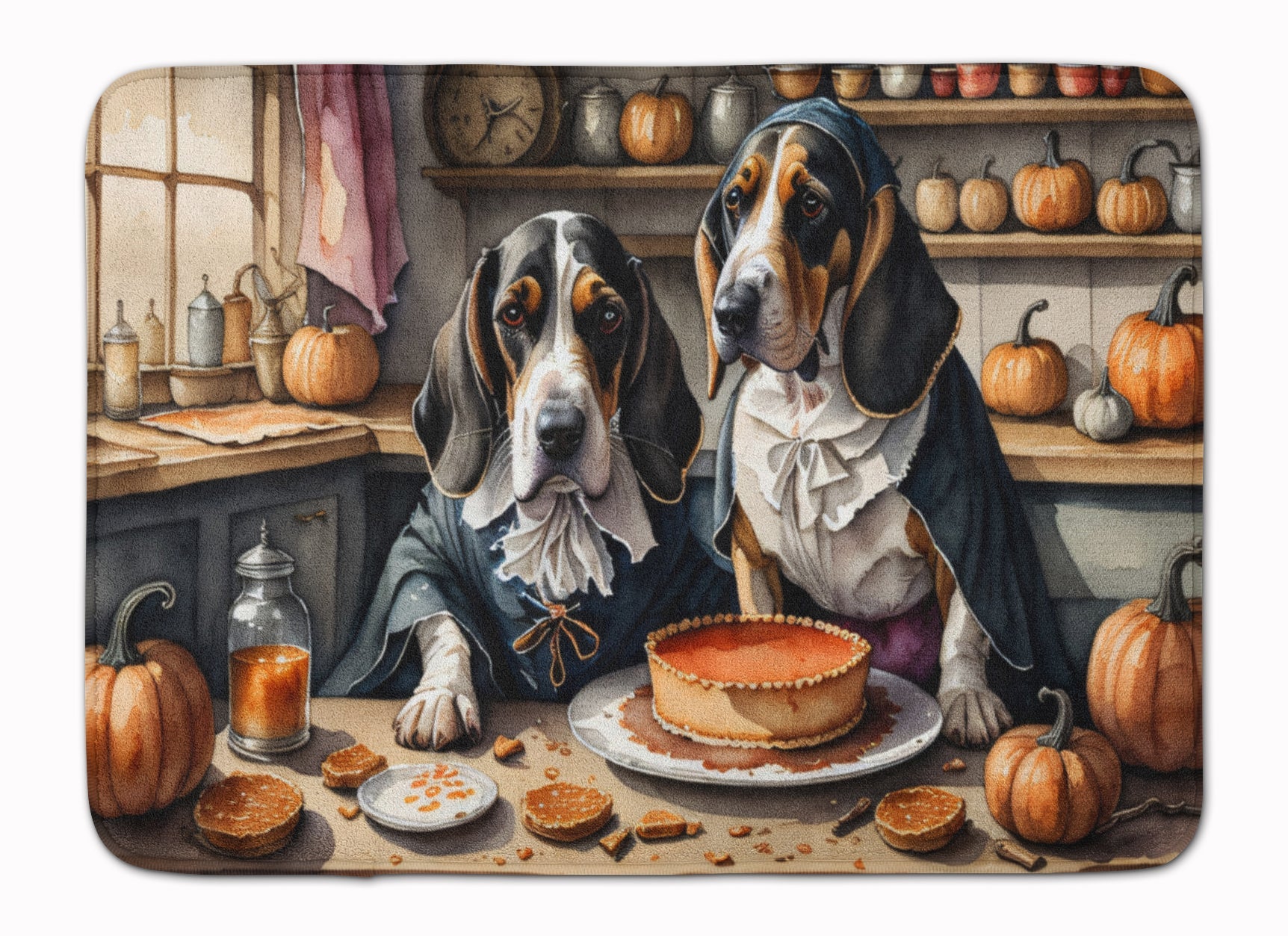 Basset Hound Fall Kitchen Pumpkins Memory Foam Kitchen Mat Machine Washable Anti-Fatigue Cushion Comfort Bath or Kitchen Rug