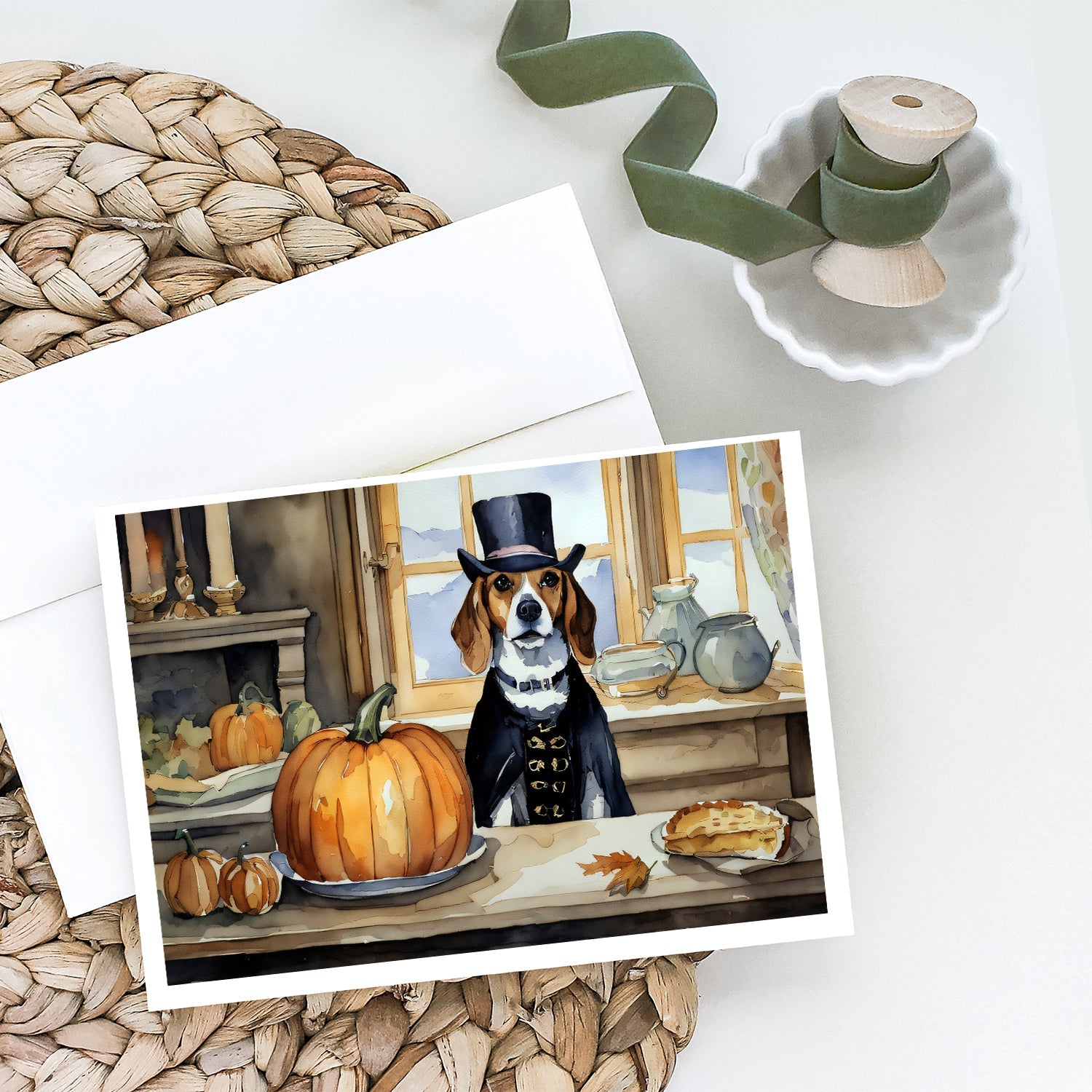 Beagle Fall Kitchen Pumpkins Greeting Cards Pack of 8 Blank Cards with Envelopes Whimsical A7 Size 5x7
