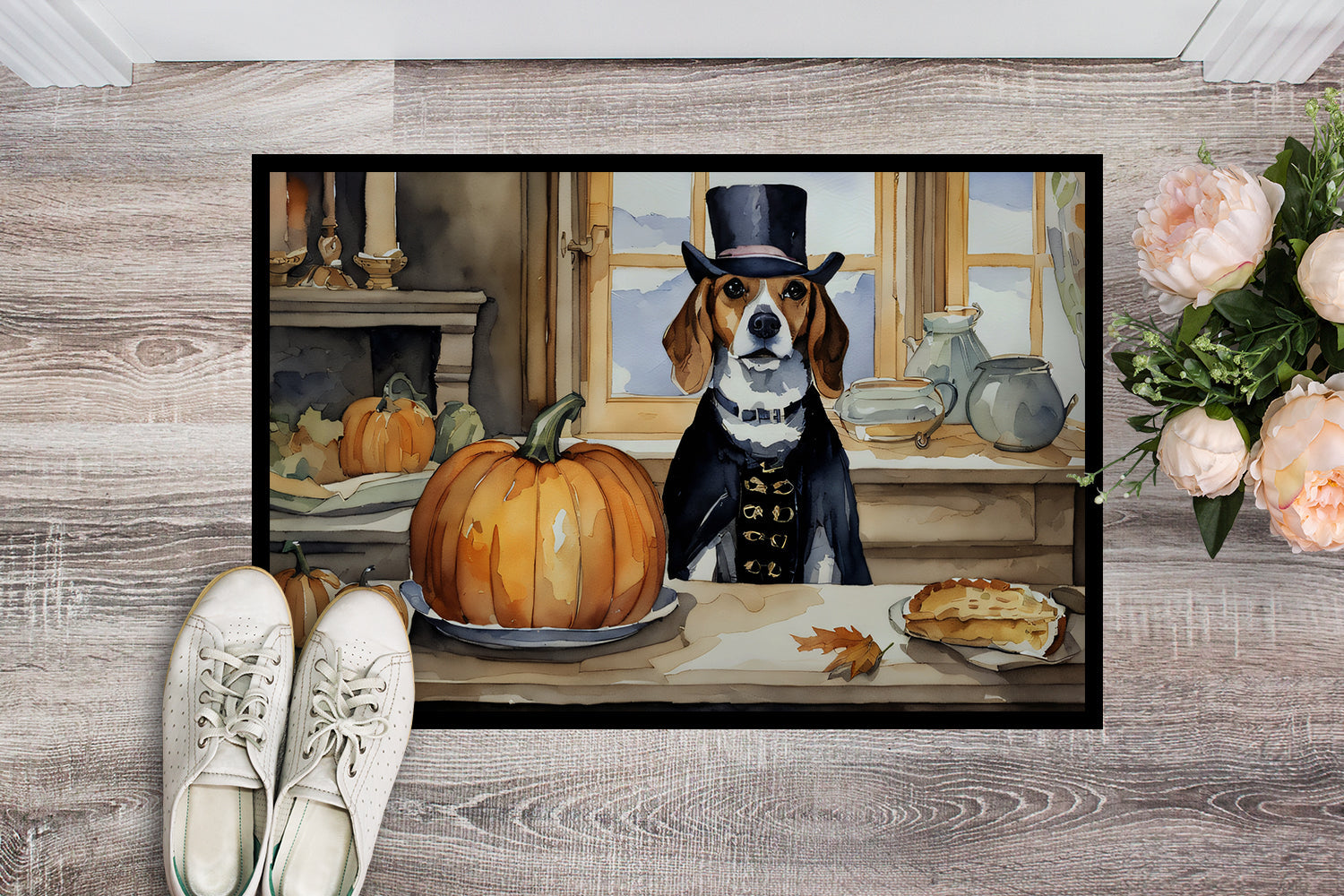 Beagle Fall Kitchen Pumpkins Doormat Indoor Outdoor 24H X 36W Front Door Mat Rugs for Entryway, Non Slip Washable Low Pile,