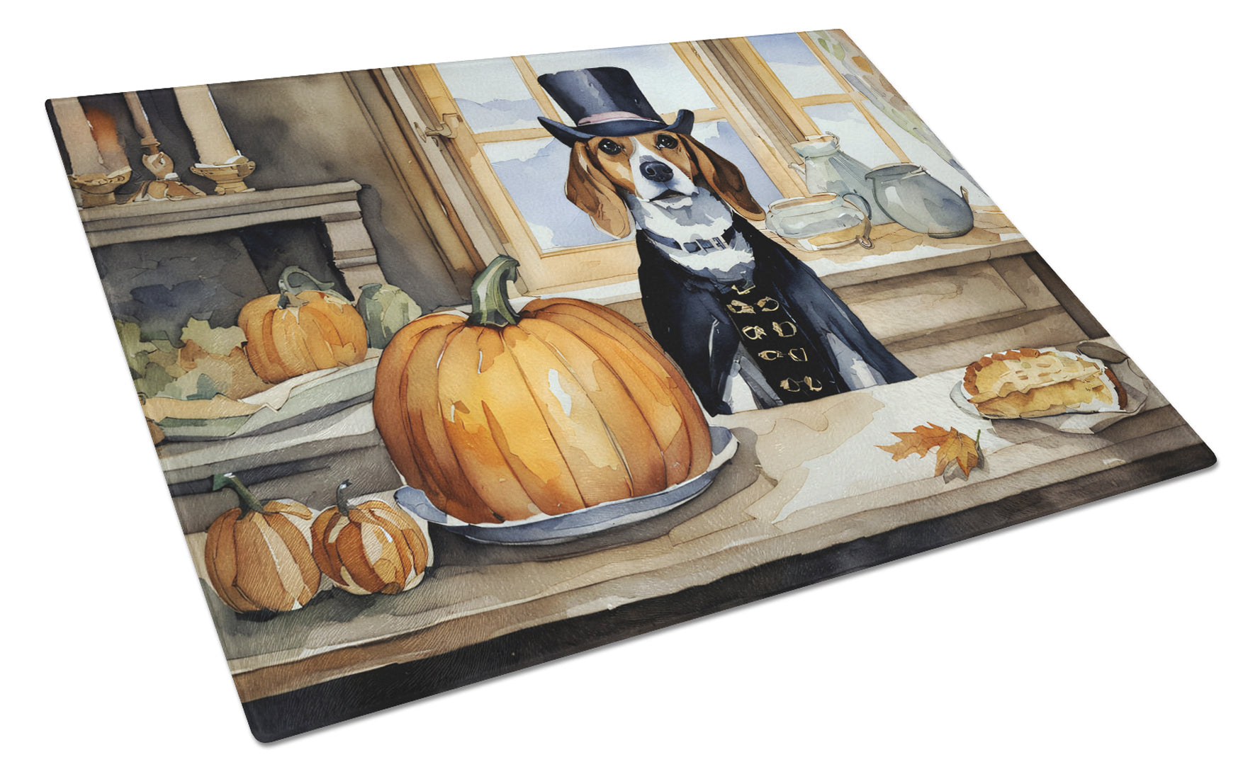 Beagle Fall Kitchen Pumpkins Cutting Board Tempered Glass Kitchen Cutting Surface, Heat Resistant Chopping, Non-Slip Feet, Food Prep & Serving