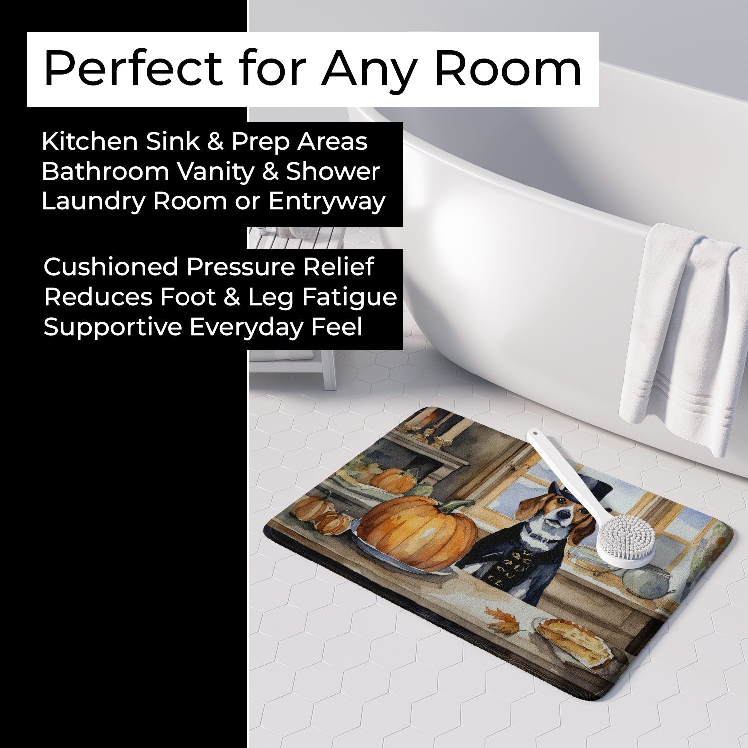 Beagle Fall Kitchen Pumpkins Memory Foam Kitchen Mat Machine Washable Anti-Fatigue Cushion Comfort Bath or Kitchen Rug