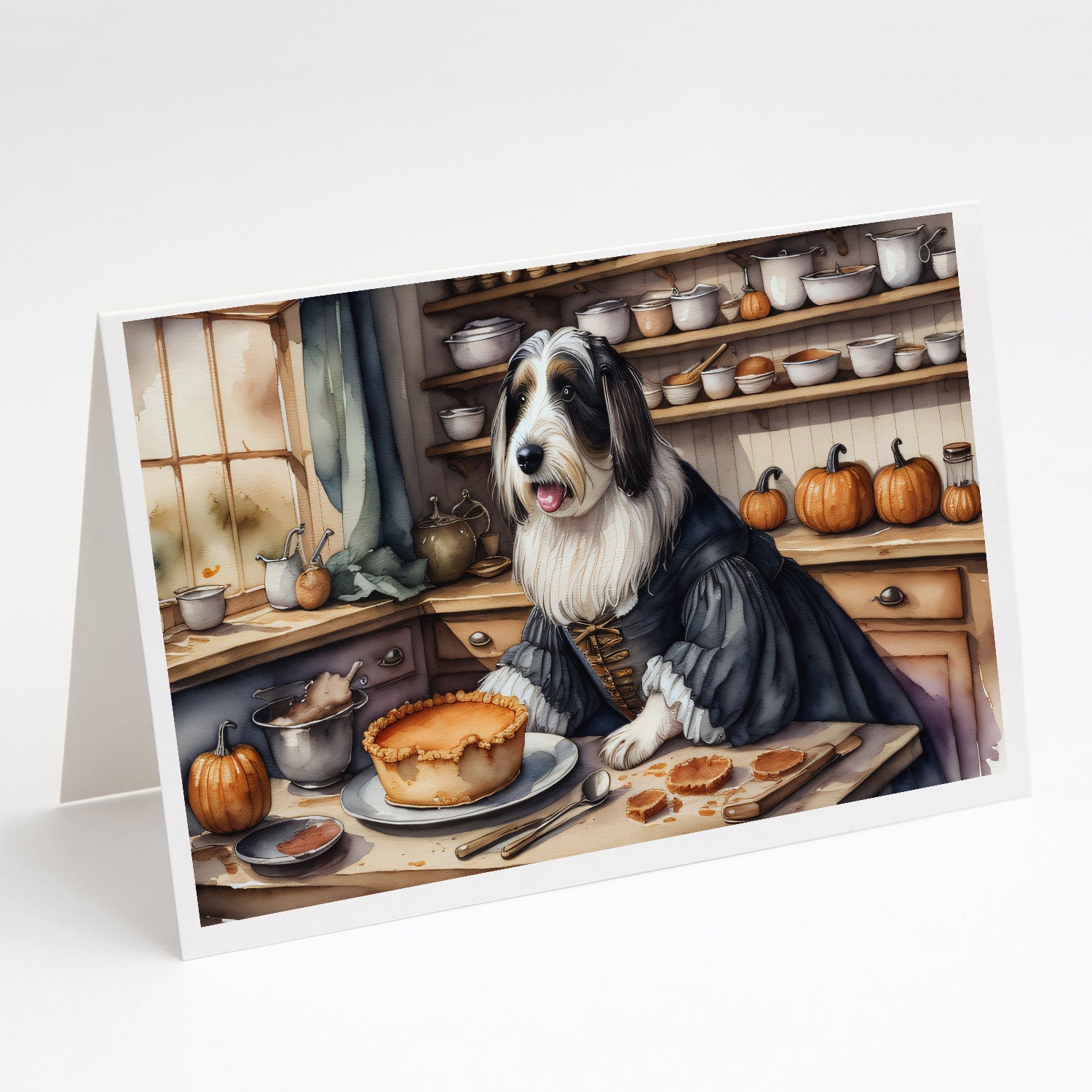 Bearded Collie Fall Kitchen Pumpkins Greeting Cards Pack of 8 Blank Cards with Envelopes Whimsical A7 Size 5x7