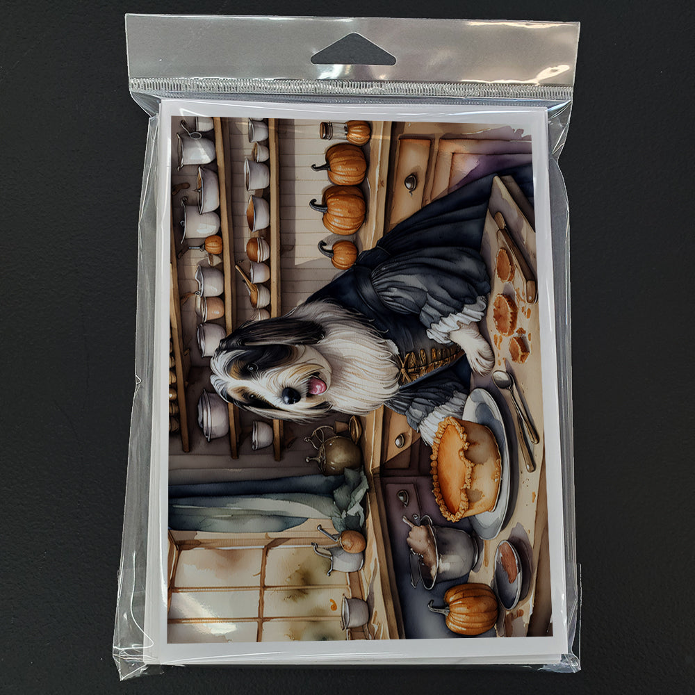 Bearded Collie Fall Kitchen Pumpkins Greeting Cards Pack of 8 Blank Cards with Envelopes Whimsical A7 Size 5x7