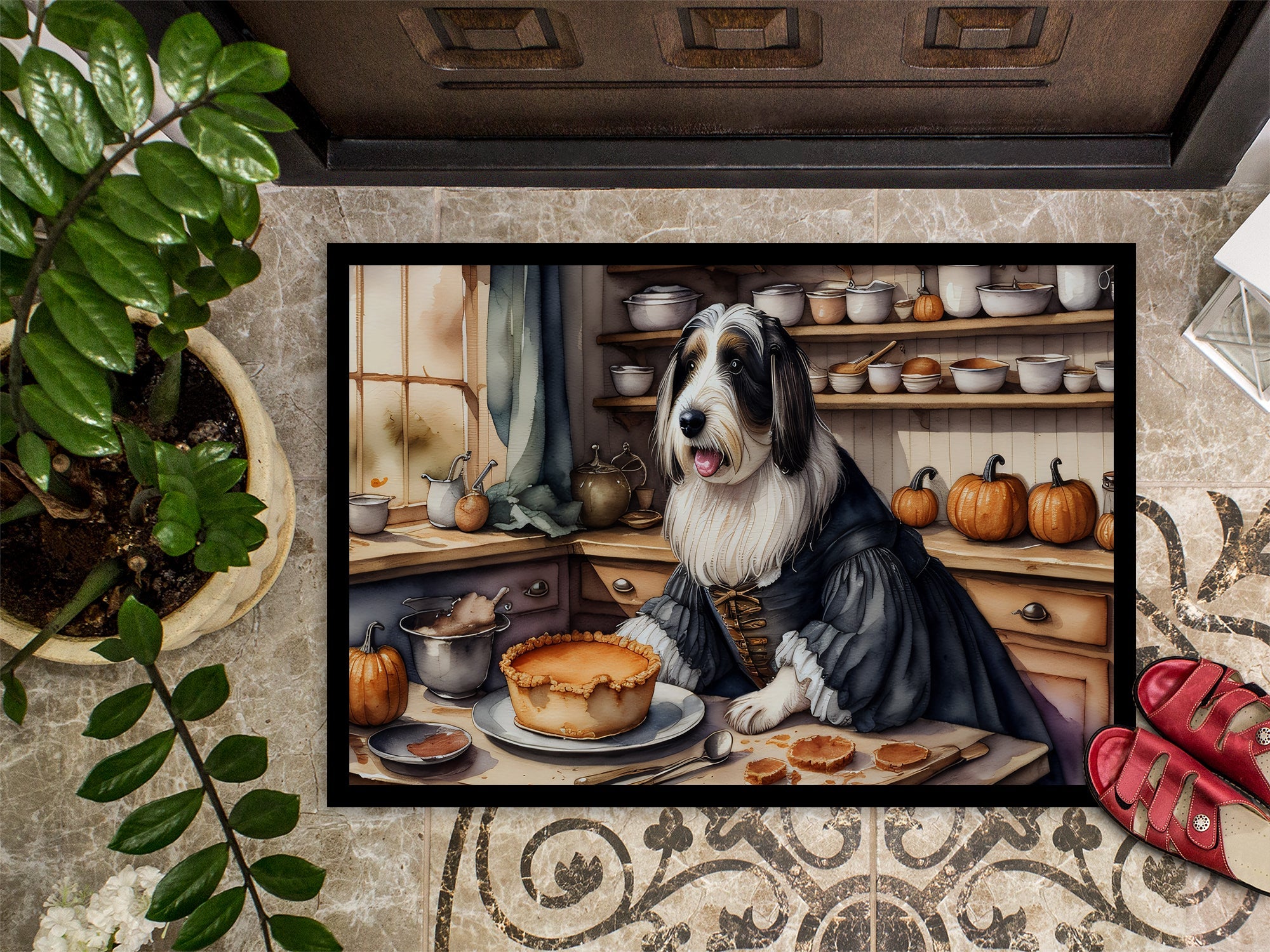 Bearded Collie Fall Kitchen Pumpkins Doormat Indoor Outdoor 24H X 36W Front Door Mat Rugs for Entryway, Non Slip Washable Low Pile,