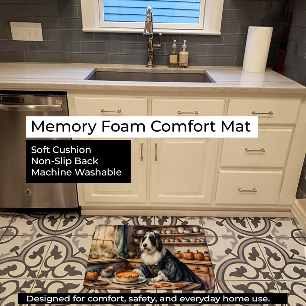 Bearded Collie Fall Kitchen Pumpkins Memory Foam Kitchen Mat Machine Washable Anti-Fatigue Cushion Comfort Bath or Kitchen Rug