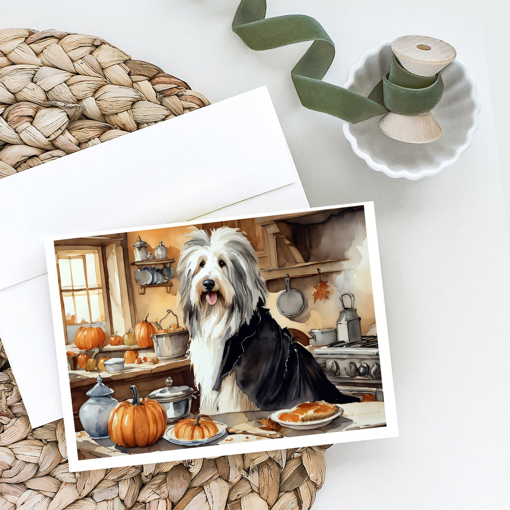 Bearded Collie Fall Kitchen Pumpkins Greeting Cards Pack of 8 Blank Cards with Envelopes Whimsical A7 Size 5x7