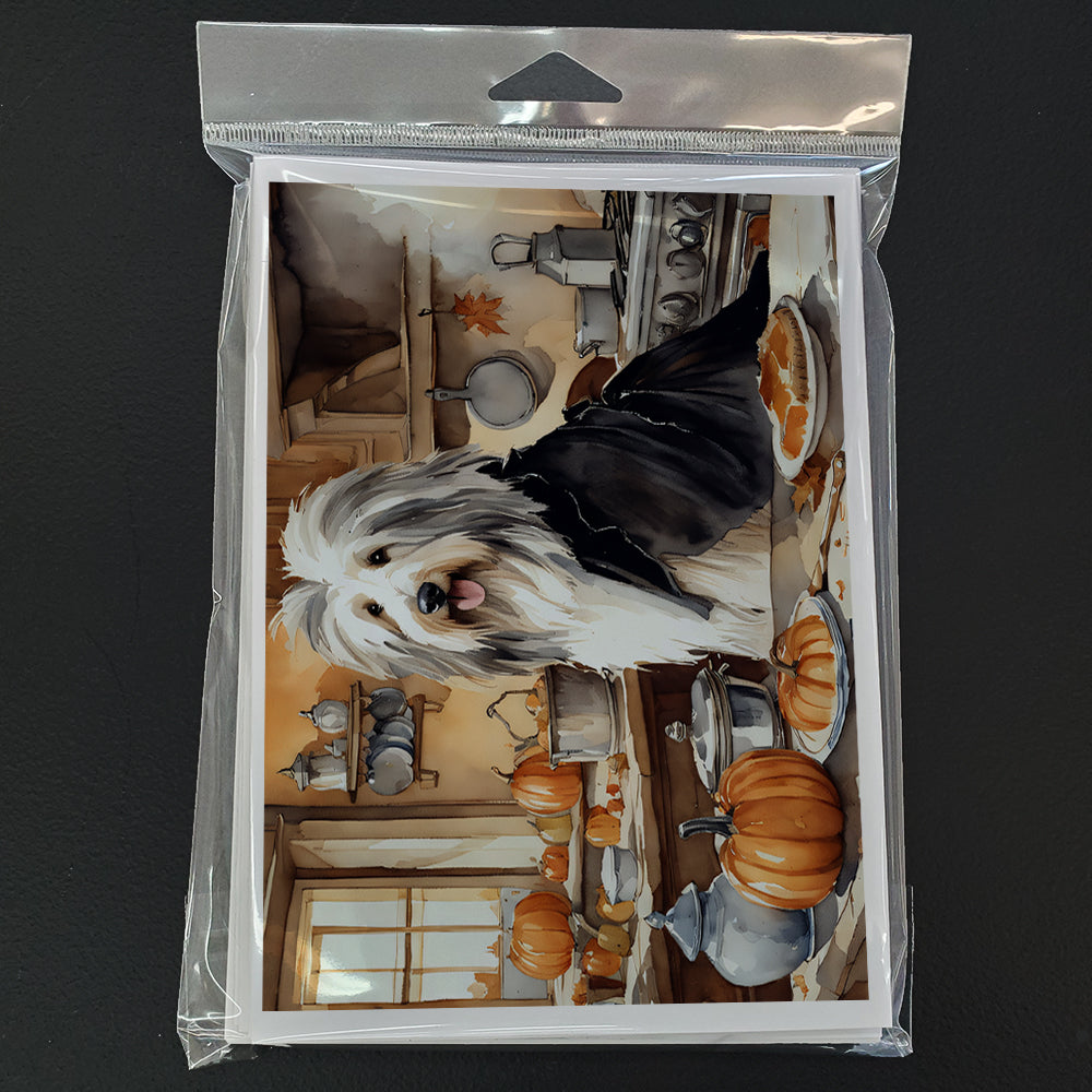 Bearded Collie Fall Kitchen Pumpkins Greeting Cards Pack of 8 Blank Cards with Envelopes Whimsical A7 Size 5x7
