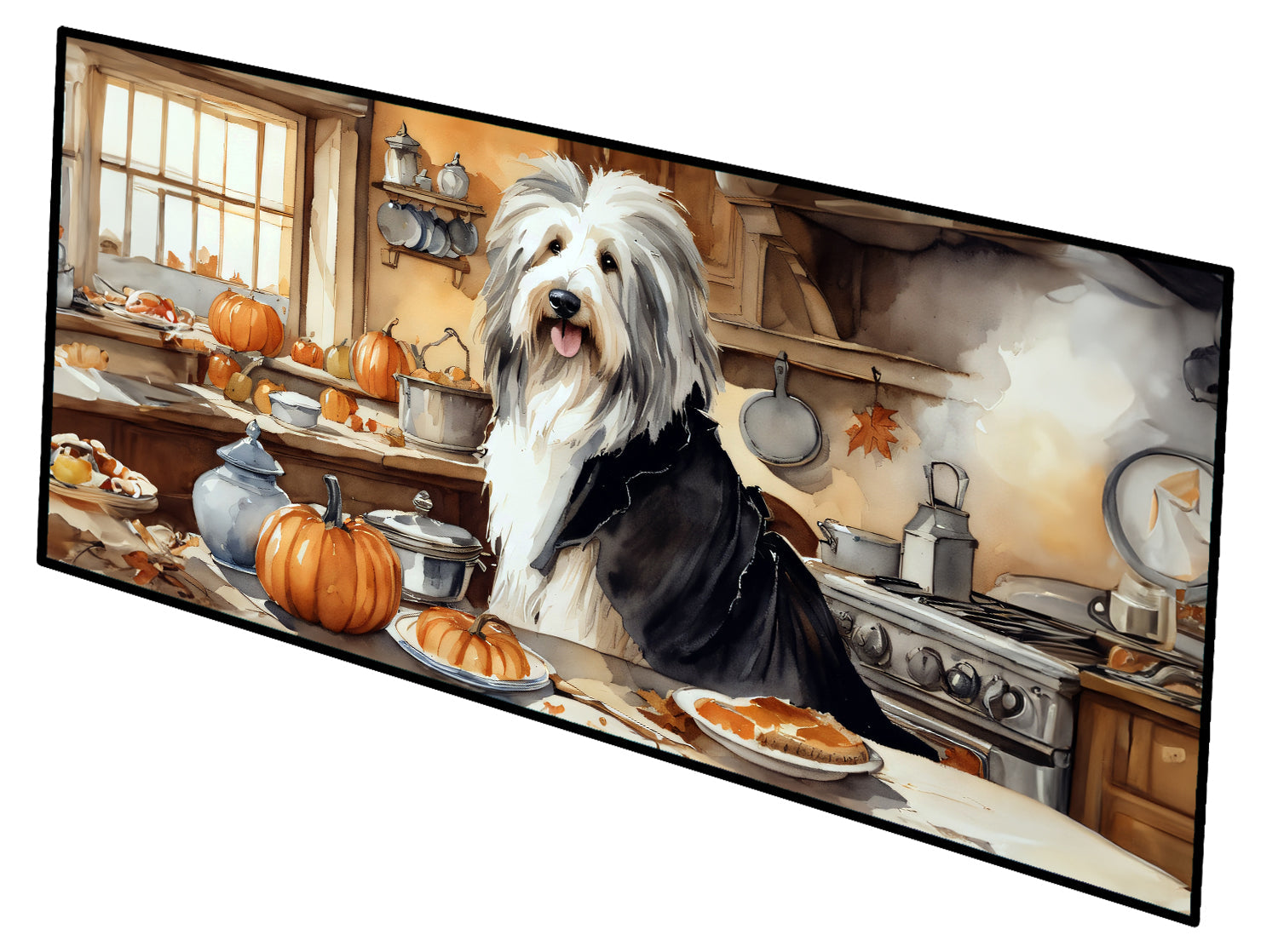 Bearded Collie Fall Kitchen Pumpkins Runner Mat 28x58 Front Door Mat Indoor Outdoor Rugs for Entryway Hallway Foyer Non Slip Washable Wide Doormat