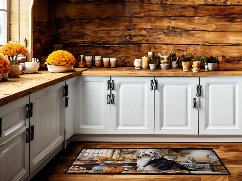 Bearded Collie Fall Kitchen Pumpkins Runner Mat 28x58 Front Door Mat Indoor Outdoor Rugs for Entryway Hallway Foyer Non Slip Washable Wide Doormat