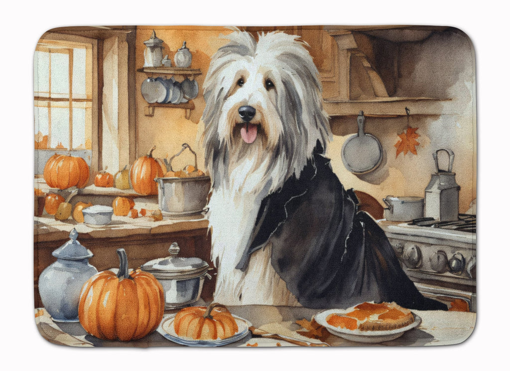 Bearded Collie Fall Kitchen Pumpkins Memory Foam Kitchen Mat Machine Washable Anti-Fatigue Cushion Comfort Bath or Kitchen Rug