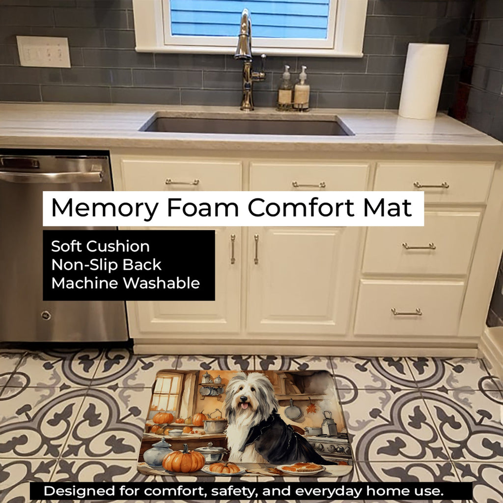 Bearded Collie Fall Kitchen Pumpkins Memory Foam Kitchen Mat Machine Washable Anti-Fatigue Cushion Comfort Bath or Kitchen Rug