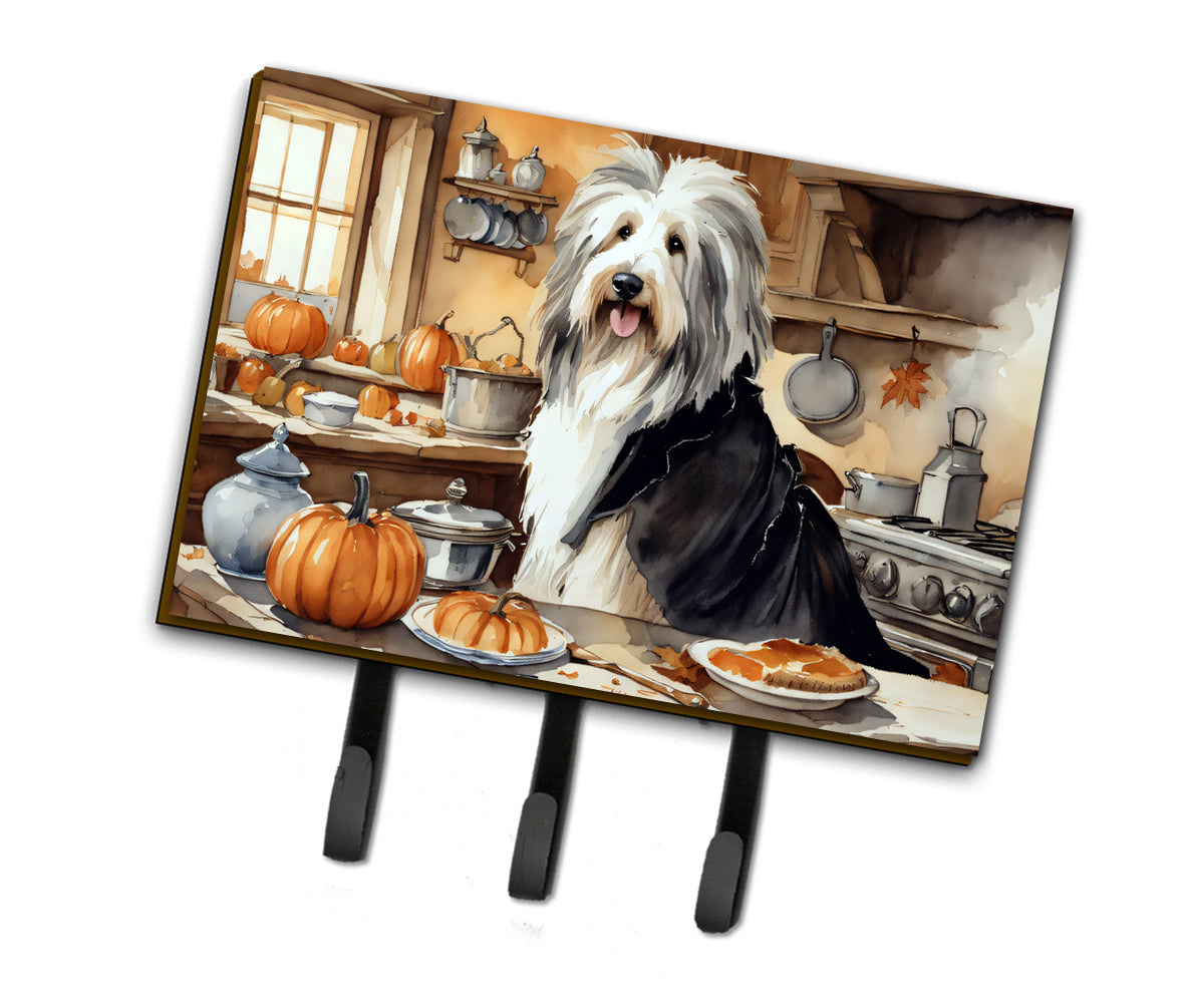 Bearded Collie Fall Kitchen Pumpkins Leash or Key Holder Wall Hooks, Coat Rack Wall Mount, for Hanging Keys, Towels, Aprons, Leashes