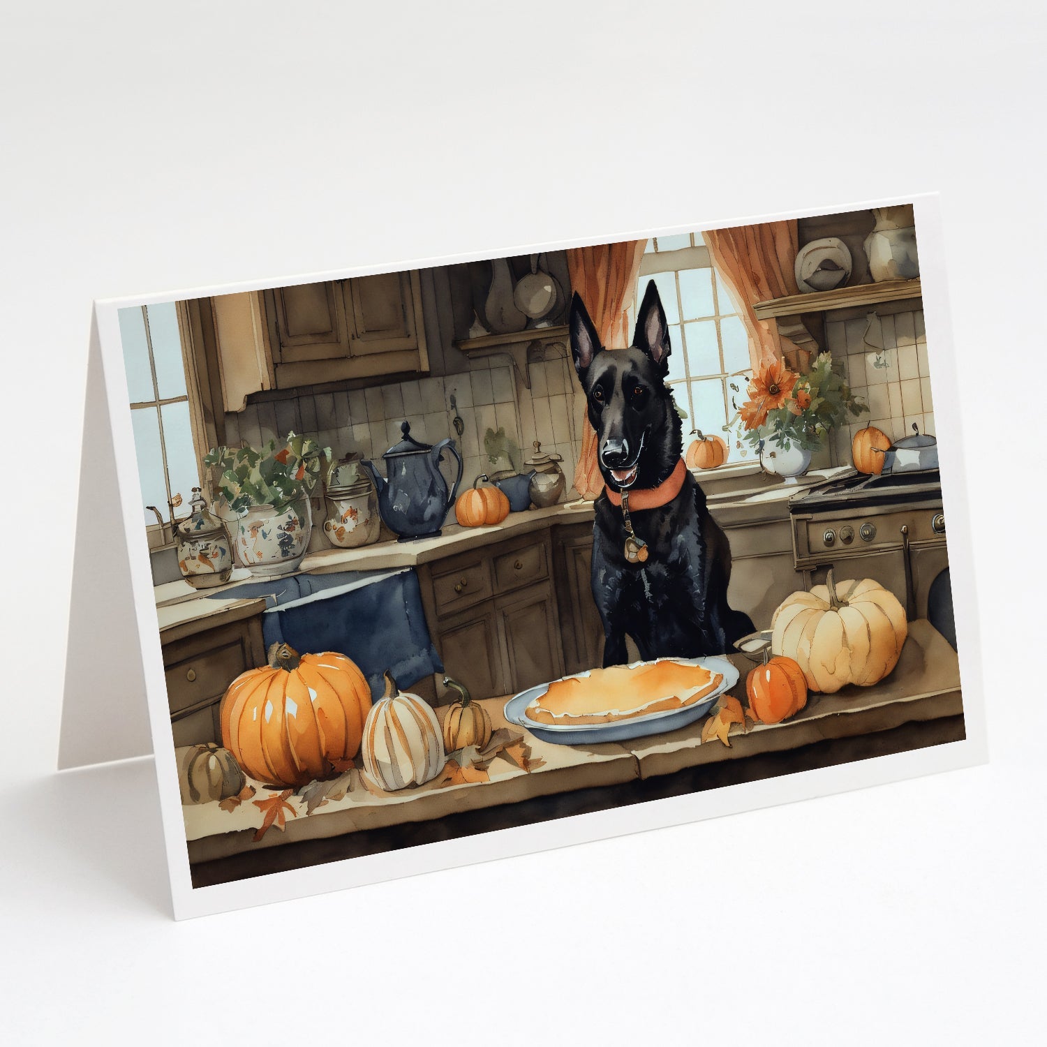 Belgian Malinois Fall Kitchen Pumpkins Greeting Cards Pack of 8 Blank Cards with Envelopes Whimsical A7 Size 5x7