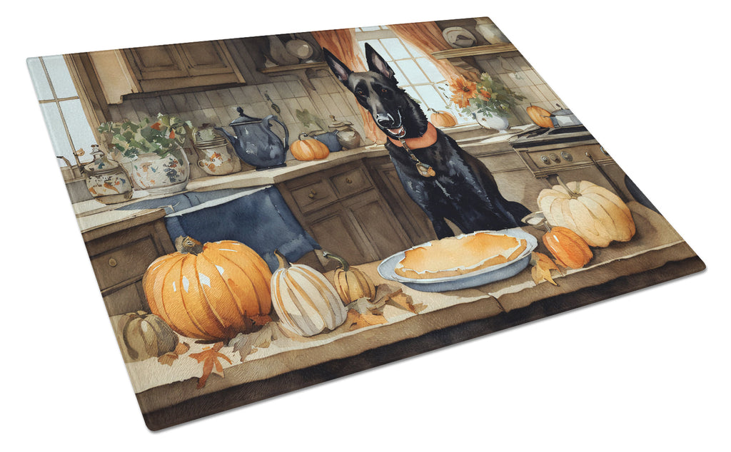 Belgian Malinois Fall Kitchen Pumpkins Cutting Board Tempered Glass Kitchen Cutting Surface, Heat Resistant Chopping, Non-Slip Feet, Food Prep & Serving