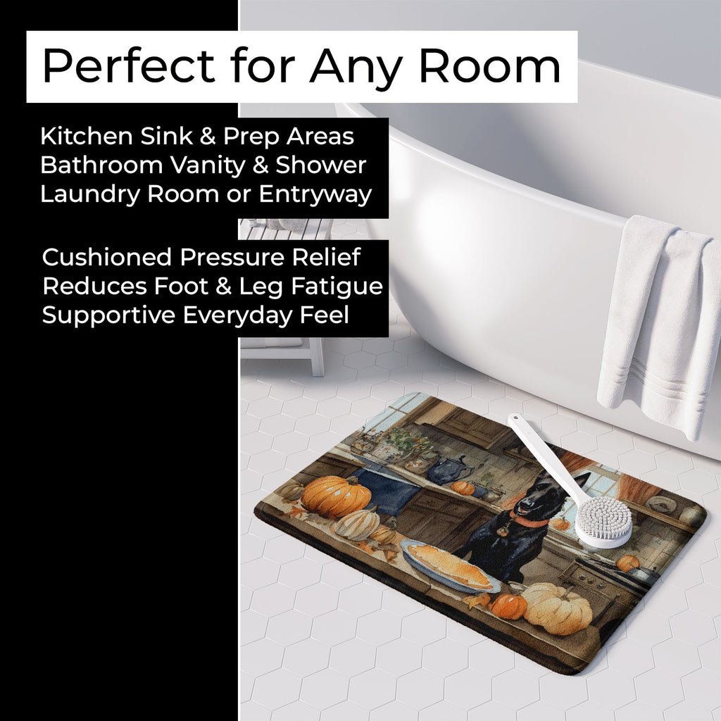 Belgian Malinois Fall Kitchen Pumpkins Memory Foam Kitchen Mat Machine Washable Anti-Fatigue Cushion Comfort Bath or Kitchen Rug