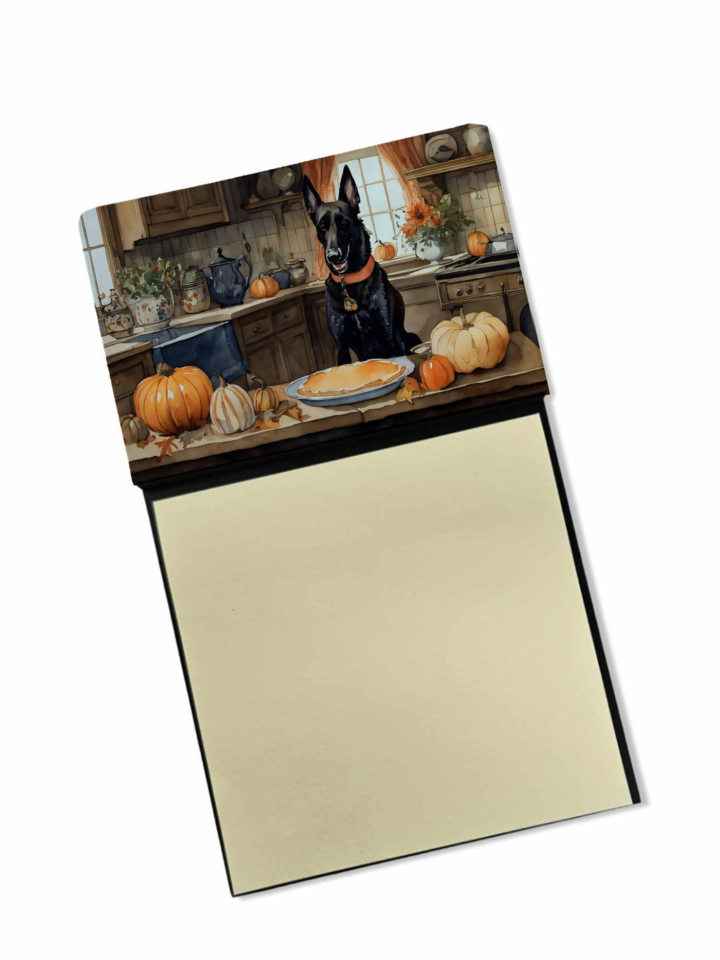 Belgian Malinois Fall Kitchen Pumpkins Watercolor Sticky Note Holder Refillable Dispenser Desk Accessory 3x3 Pad Gift