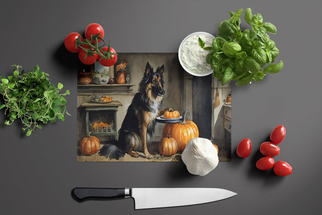 Belgian Tervuren Fall Kitchen Pumpkins Cutting Board Tempered Glass Kitchen Cutting Surface, Heat Resistant Chopping, Non-Slip Feet, Food Prep & Serving