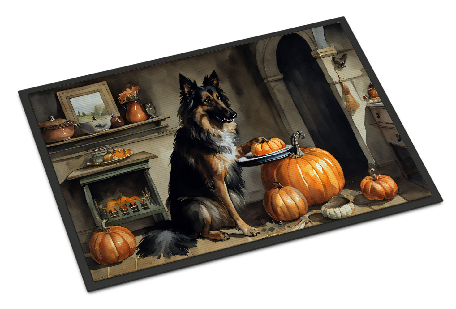 Belgian Tervuren Fall Kitchen Pumpkins Doormat Indoor Outdoor 18H X 27W Front Door Mat Rugs for Entryway, Non Slip Washable