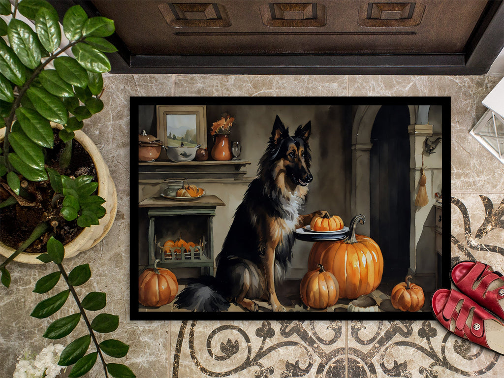 Belgian Tervuren Fall Kitchen Pumpkins Doormat Indoor Outdoor 18H X 27W Front Door Mat Rugs for Entryway, Non Slip Washable