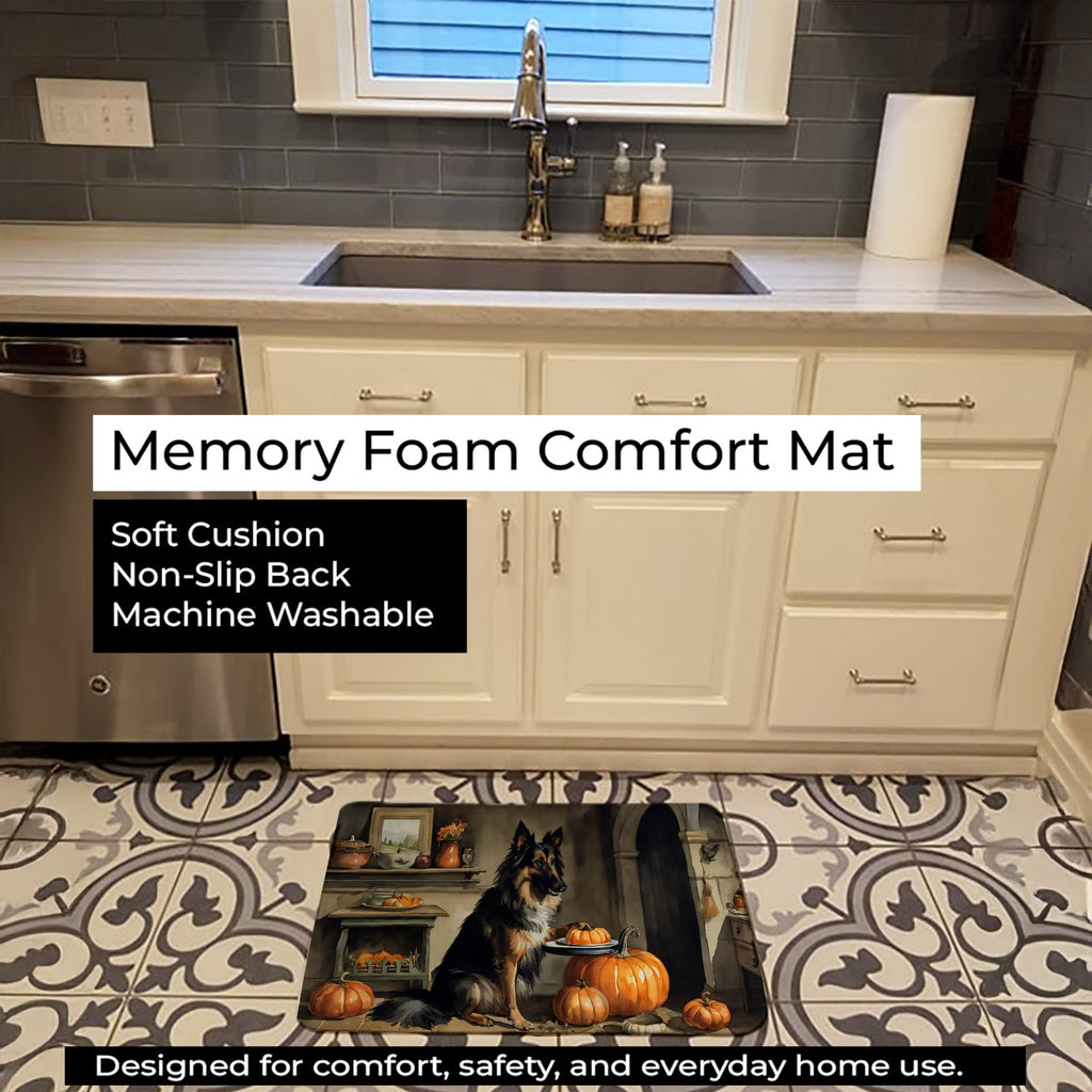 Belgian Tervuren Fall Kitchen Pumpkins Memory Foam Kitchen Mat Machine Washable Anti-Fatigue Cushion Comfort Bath or Kitchen Rug