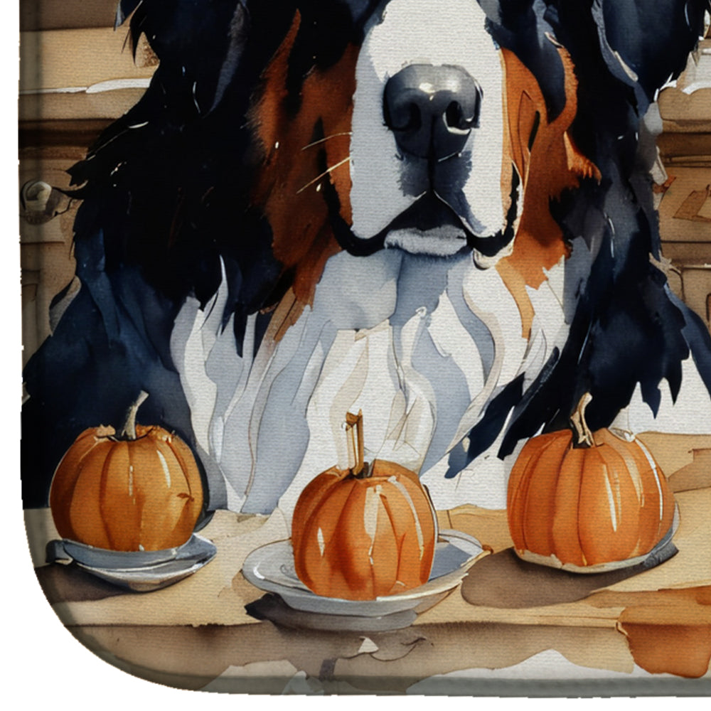 Bernese Mountain Dog Fall Kitchen Pumpkins Dish Drying Mat Absorbent Dish Drying Mat Pad for Kitchen Counter Dish Drainer Mat for Countertop, 14 x 21", Multicolor