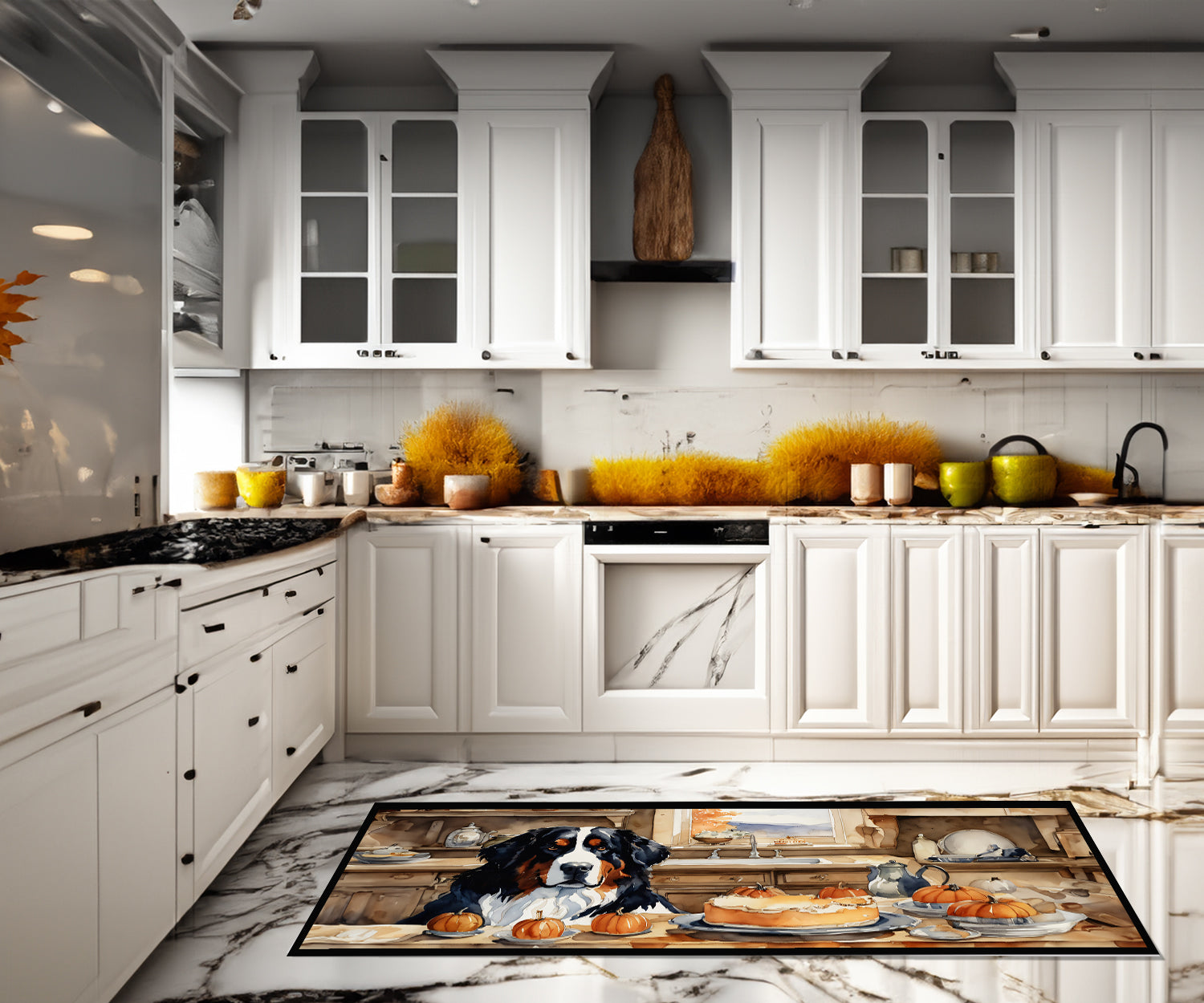 Bernese Mountain Dog Fall Kitchen Pumpkins Runner Mat 28x58 Front Door Mat Indoor Outdoor Rugs for Entryway Hallway Foyer Non Slip Washable Wide Doormat