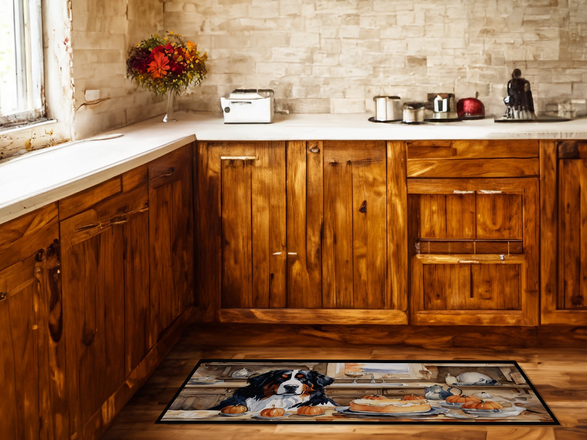 Bernese Mountain Dog Fall Kitchen Pumpkins Runner Mat 28x58 Front Door Mat Indoor Outdoor Rugs for Entryway Hallway Foyer Non Slip Washable Wide Doormat